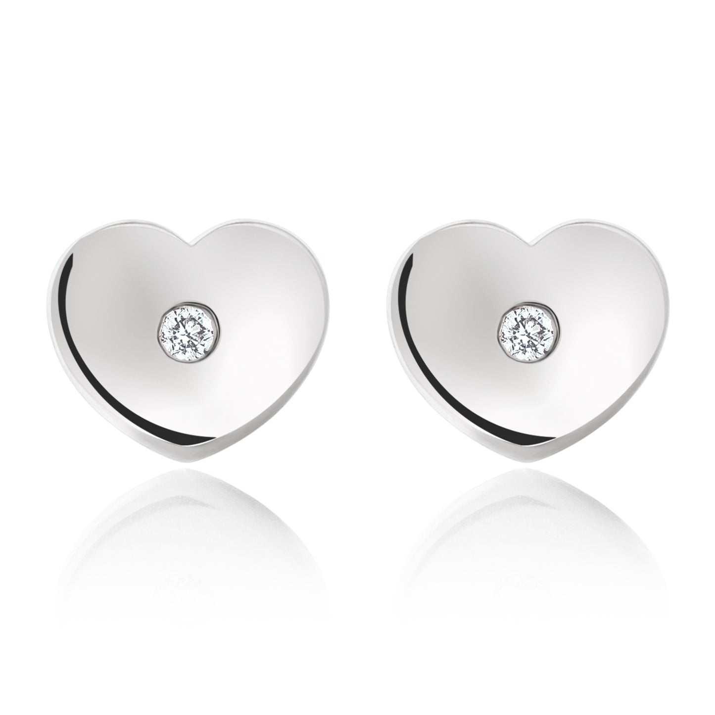 Child Diamond Gold Heart Studs - White