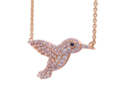 Medium Diamond and Sapphire Hummingbird Pendant - Rose 2
