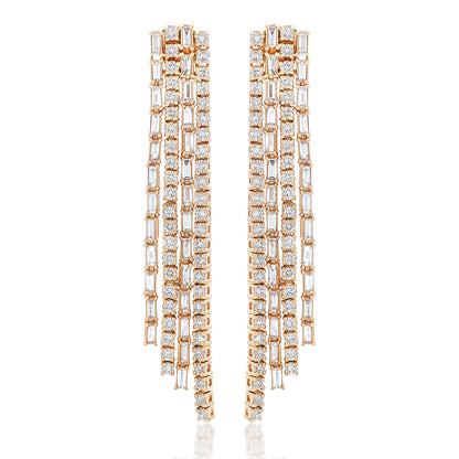 Four Row Diamond Strand Earrings
