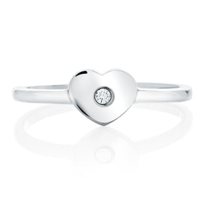 Child Solitaire Diamond Heart Ring - White