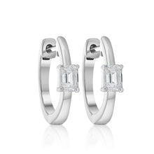 Load image into Gallery viewer, Diamond Emerald Cut Huggie Earrings - White