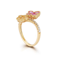 Load image into Gallery viewer, Yellow and Pink Sapphire Diamond Flower Ring - Two