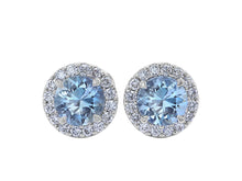 Load image into Gallery viewer, Aquamarine Diamond Halo Studs in Medium