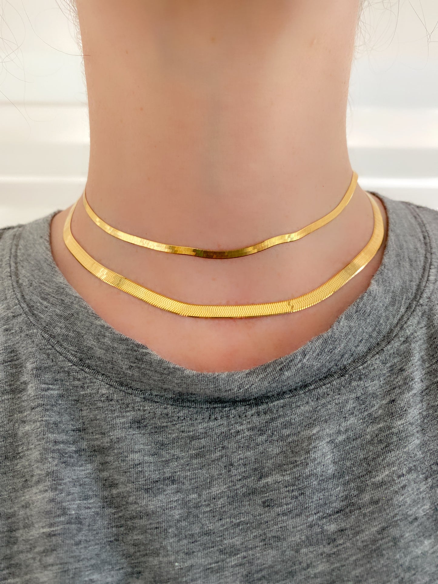 Yellow Gold 3mm Wide herringbone Chain Necklace 3