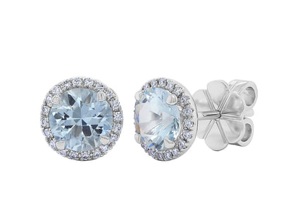 Aquamarine and Diamond Halo Studs in Large 2