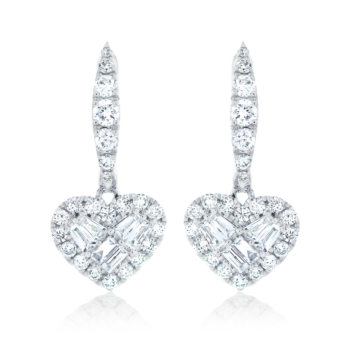 Diamond Illusion Set Hanging Heart Earrings