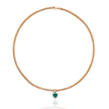 Load image into Gallery viewer, Flexible Wire Necklace with Green Emerald and Diamond Heart