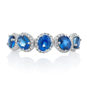 Sapphire and Diamond Oval Shape Tilted Ring