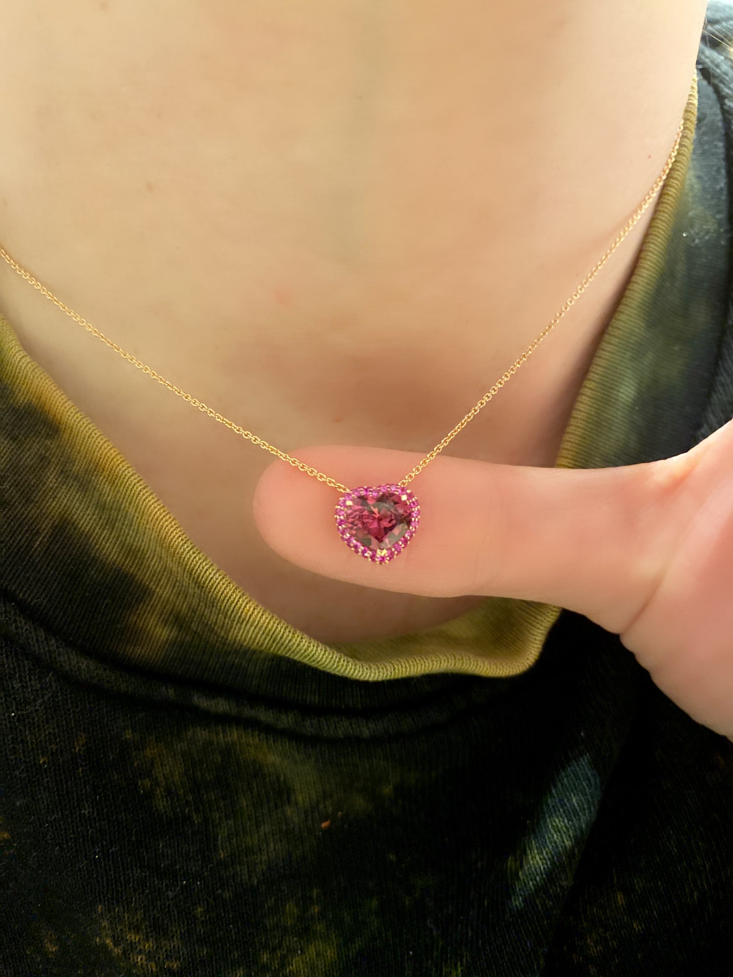 Pink Sapphire Puffy Heart Pendant Necklace - Nuha Jewelers