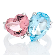Load image into Gallery viewer, Morganite Heart and Topaz Pear Toi Et Moi Ring
