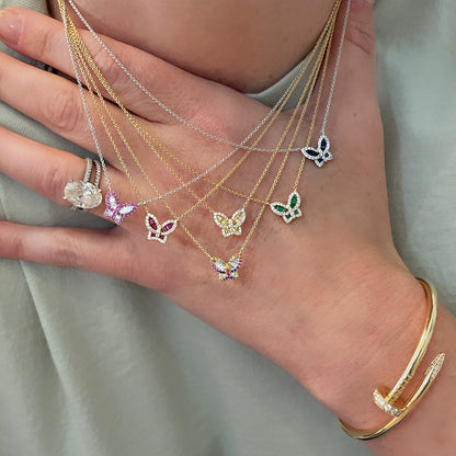Petite Pink Sapphire and Diamond Butterfly Necklace 3