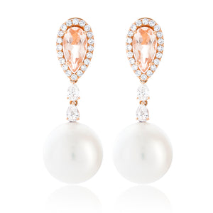 Morganite Diamond Pearl Drop Earrings