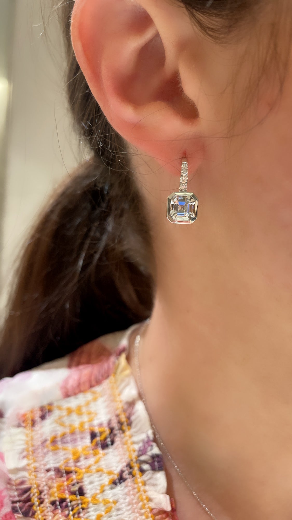 Bezel Set White Topaz and Diamond Earrings 2
