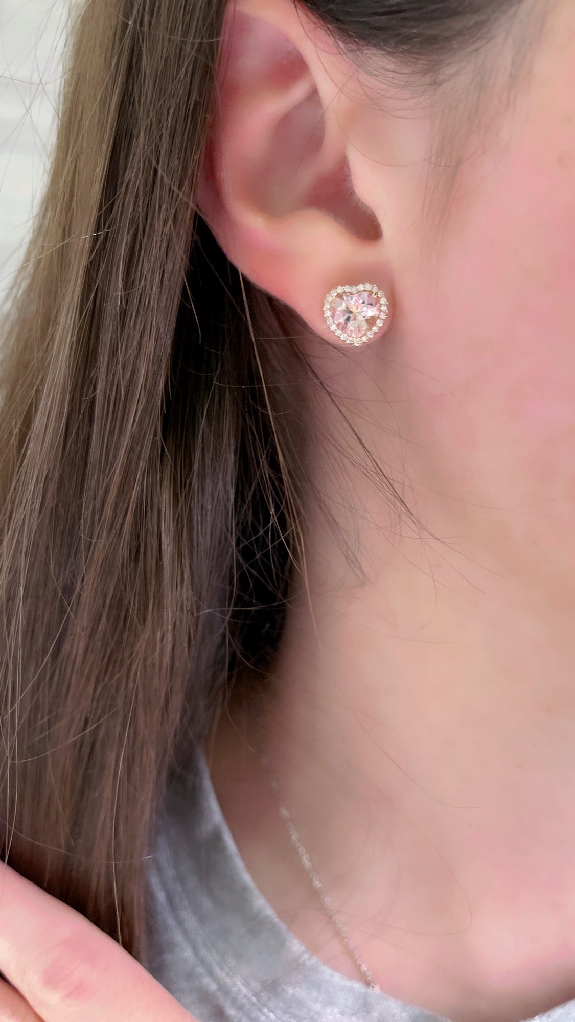 Pink Morganite and Diamond Heart Earrings 3