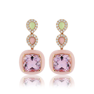 Candy Pink and Green Enamel Earrings with Amethyst and Diamonds
