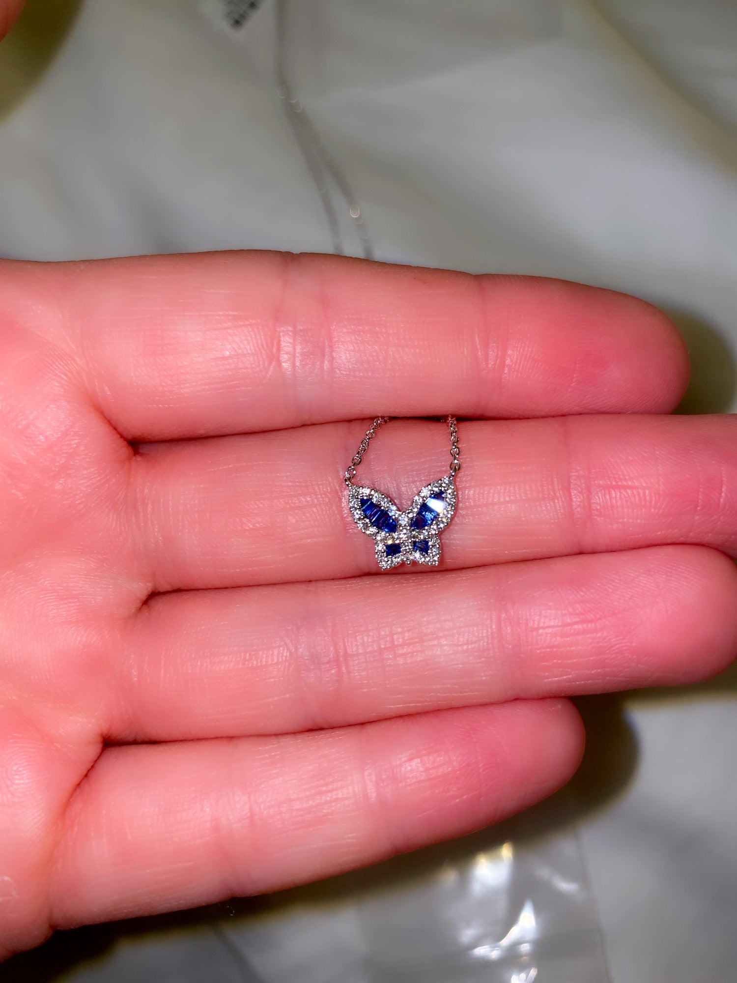 Marquise-Cut Swiss Blue Topaz & White Lab-Created Sapphire Butterfly  Necklace Sterling Silver 18