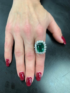 Cushion Cut Green Emerald and Diamond Ring - Three