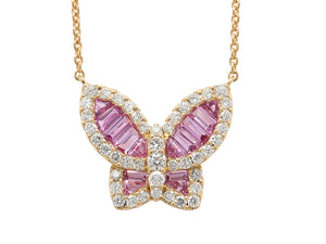 Large Pink Sapphire and Diamond Butterfly Pendant - Three