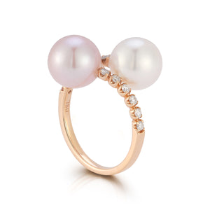 Bypass Pearl and Diamond Ring - Two
