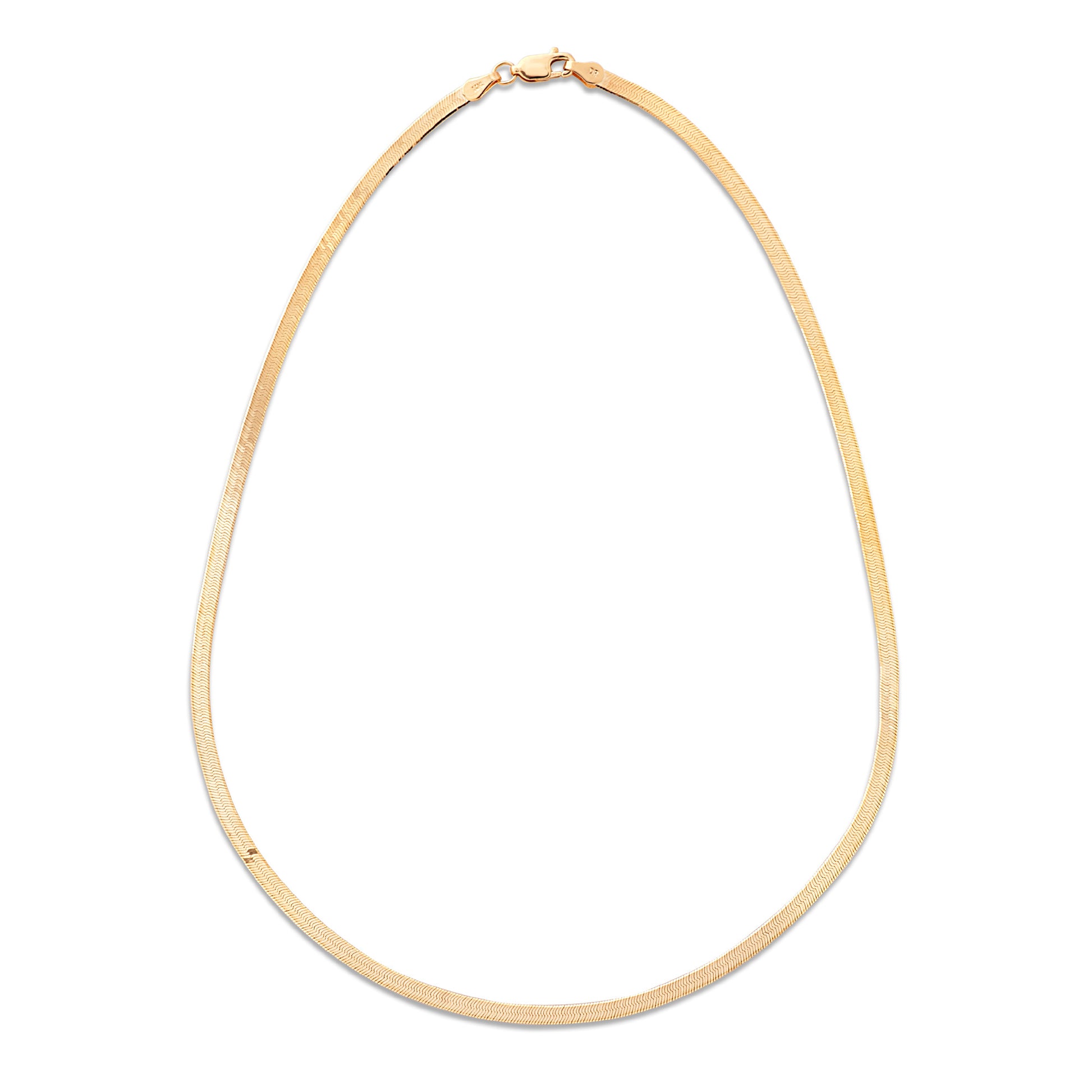 Yellow Gold 3mm Wide herringbone Chain Necklace
