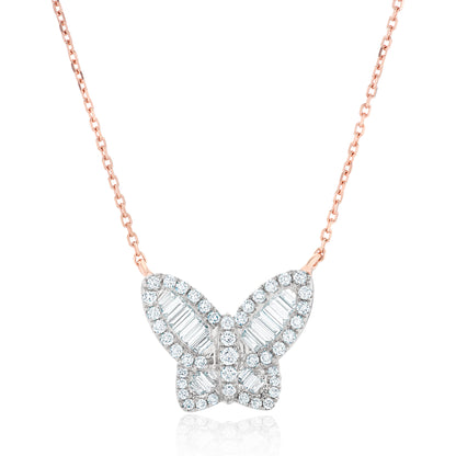 Large Two Tone Diamond Butterfly Pendant 2