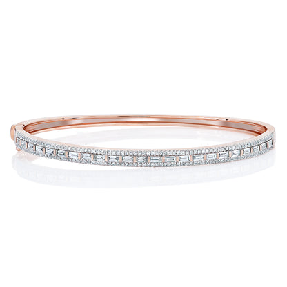 Round and Baguette Diamond Bangle