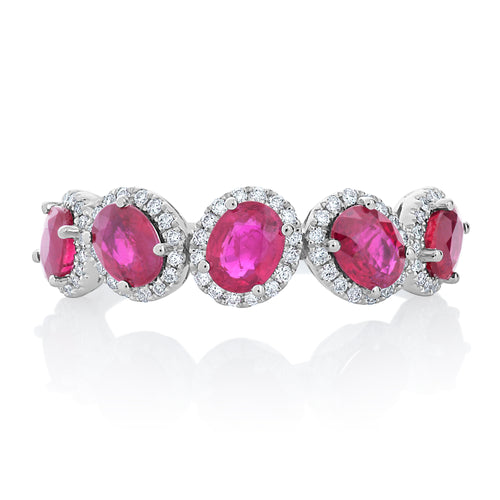 Ruby and Diamond Oval Shape Tilted Ring