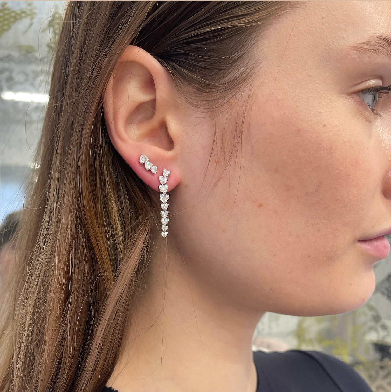 Dangle heart diamond earrings Clearance