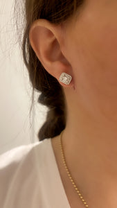 Large Diamond Illusion Halo Stud Earrings - Two