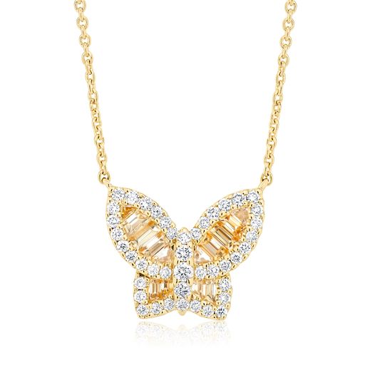 Medium Yellow Sapphire and Diamond Butterfly Pendant - Yellow