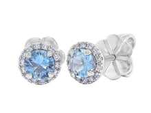 Load image into Gallery viewer, Aquamarine and Diamond Halo Studs in Small 2