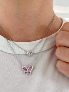 Large Pink Sapphire and Diamond Butterfly Pendant - Six
