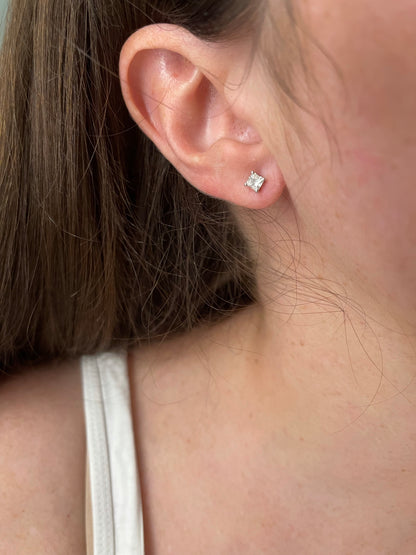 Single Cushion Cut Diamond Stud Earring 2