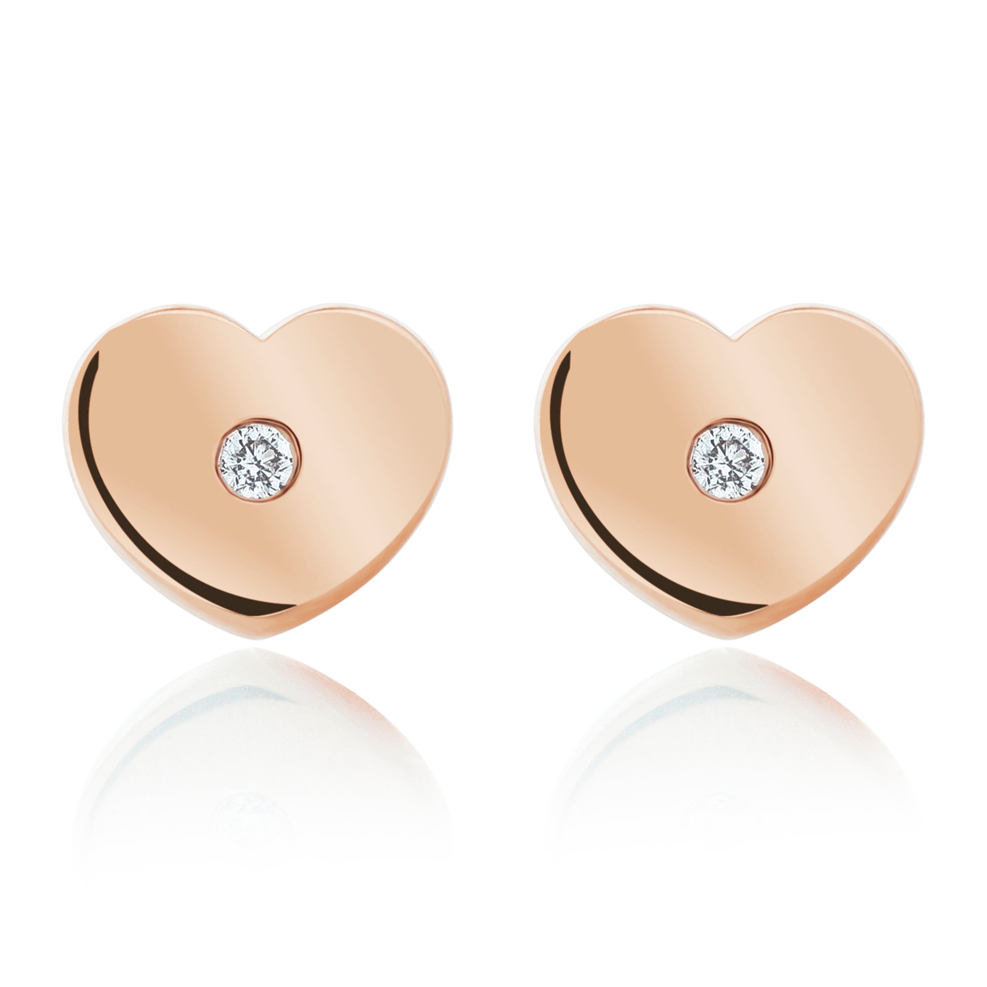 Child Diamond Gold Heart Studs - Rose