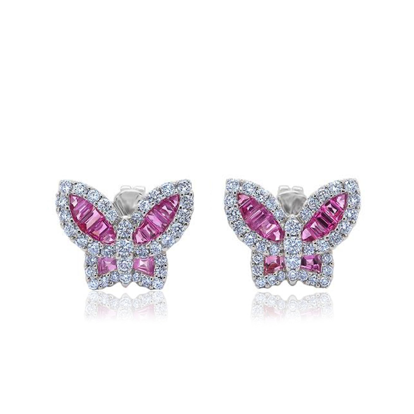 Petite Pink Sapphire and Diamond Butterfly Earrings