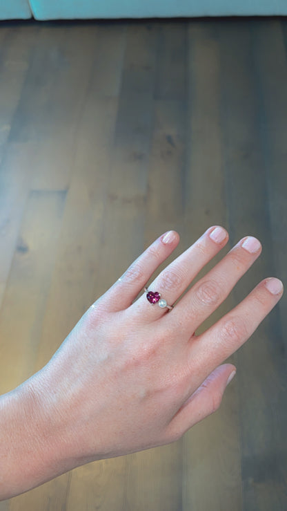 Rhodolite and Pearl Toi Et Moi Ring 8