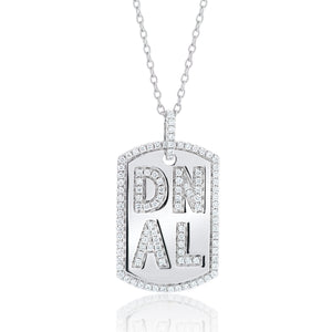Large Diamond Dog Tag Initial Necklace