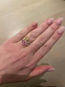 Yellow and Pink Sapphire Diamond Flower Ring - Three