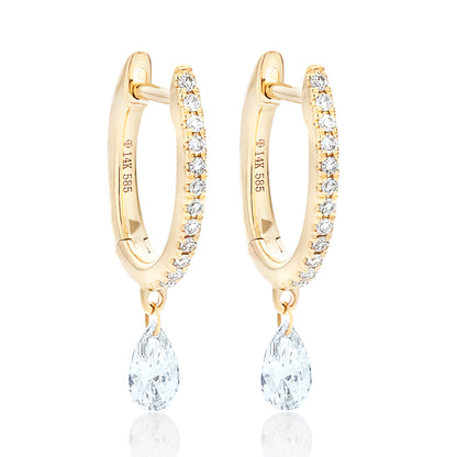 Diamond Drop Hoop Earrings