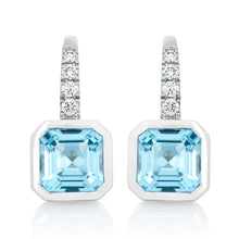 Load image into Gallery viewer, Bezel Set Blue Topaz and Diamond Earrings
