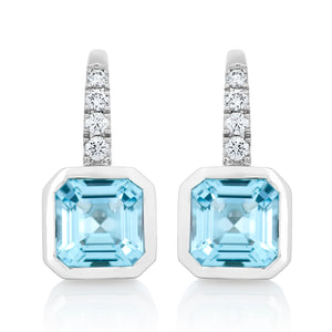 Bezel Set Blue Topaz and Diamond Earrings