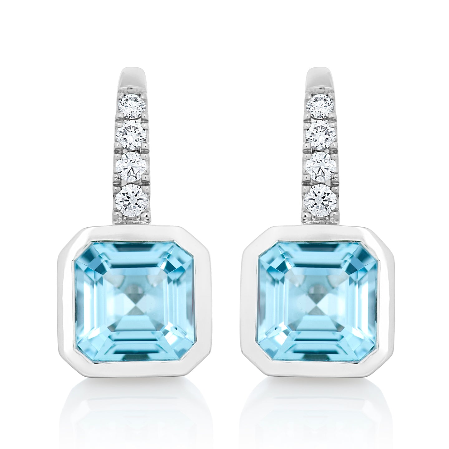 Bezel Set Blue Topaz and Diamond Earrings