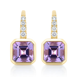 Bezel Set Amethyst and Diamond Earrings