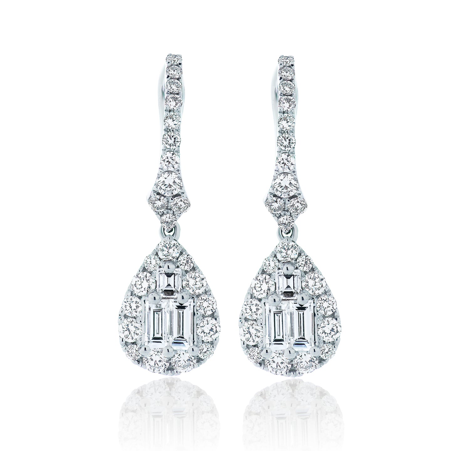 Diamond Pear Shape Illusion Set Dangle Earrings