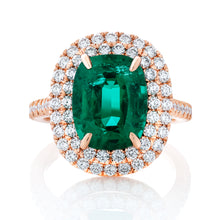 Load image into Gallery viewer, Double Diamond Halo Green Emerald Cushion Ring
