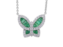 Load image into Gallery viewer, Medium Emerald and Diamond Butterfly Pendant