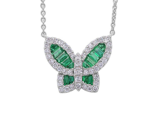 Medium Emerald and Diamond Butterfly Pendant
