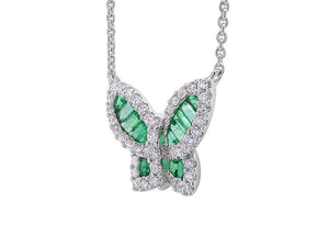 Medium Emerald and Diamond Butterfly Pendant 2