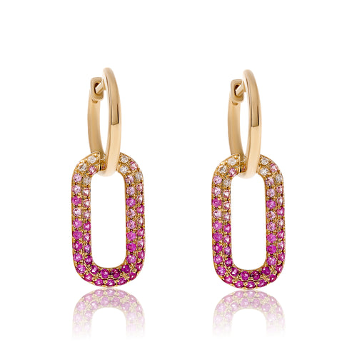 Ombre Pink Sapphire and Diamond Paperclip Earrings