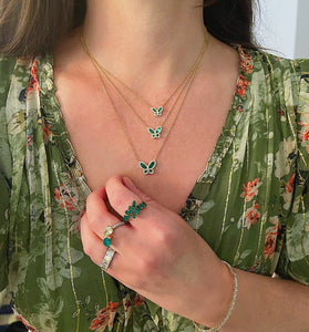 Medium Emerald and Diamond Butterfly Pendant 4